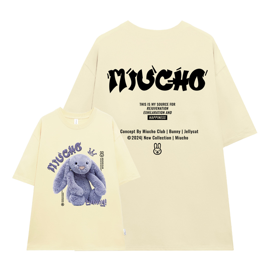 Áo thun thỏ Bunny form rộng local brand ATD1256 Miucho tay ngắn cổ tròn in mix_thumbnail_9