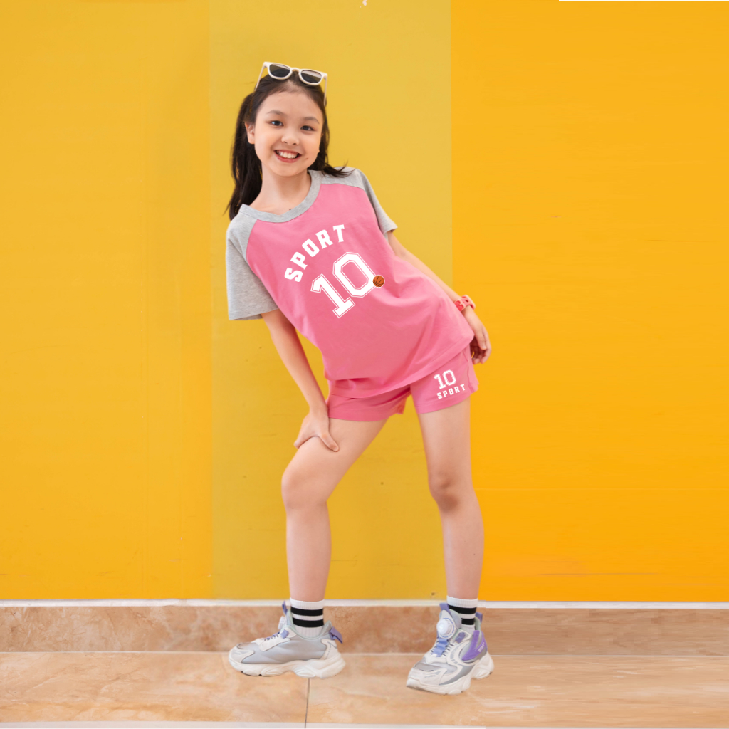 Bộ quần áo bé gái phối màu in số 10- Loza FB153