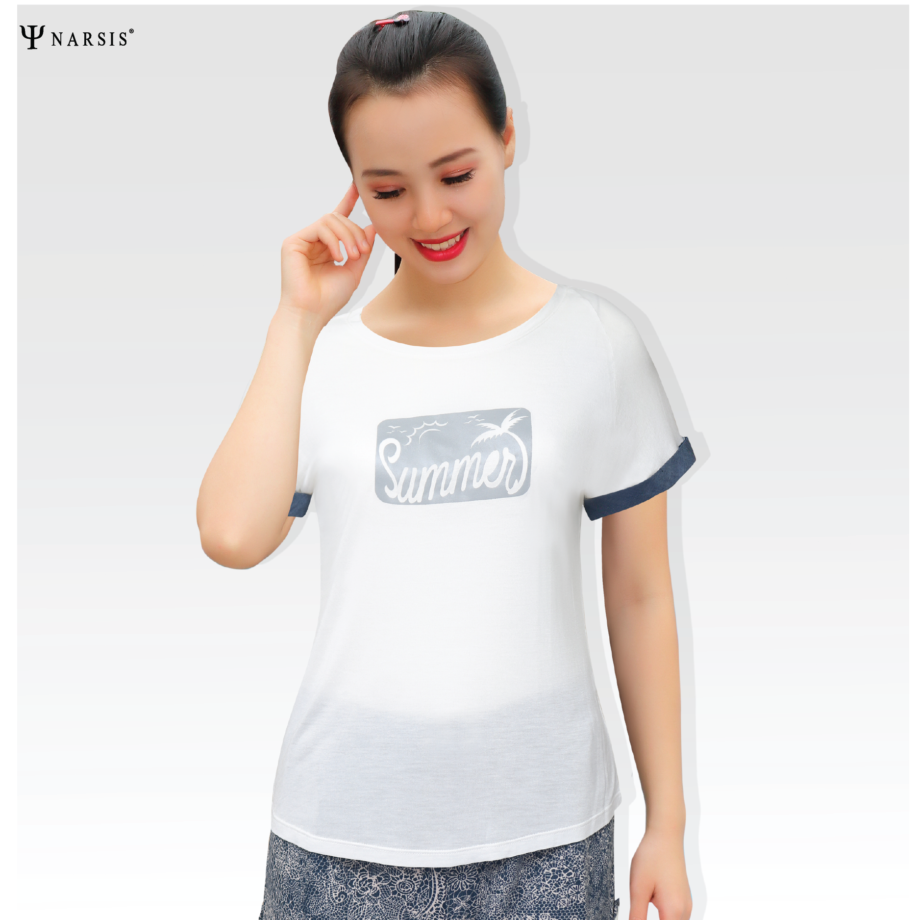 ÁO PHÔNG NỮ IN CHỮ SUMMER L9028 NARSIS CHẤT LIỆU THOÁNG MÁT, DỄ CHỊU, THOẢI MÁI CẢ NGÀY, DỄ VẬN ĐỘNG