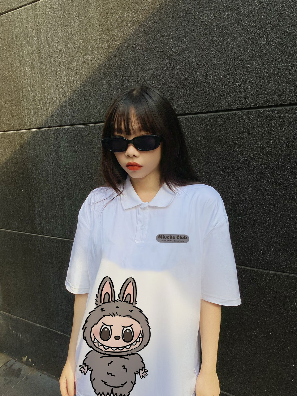 Áo polo labubu form rộng PLD1469 Miucho tay ngắn vải cotton co giản cổ trụ in basic_thumbnail_5