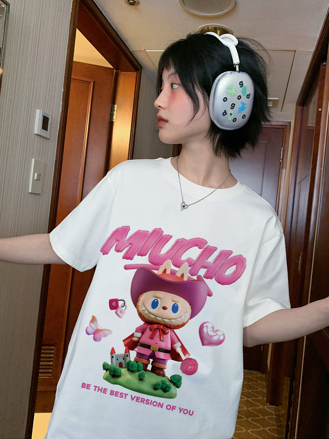 Áo thun labubu dễ thương form rộng nhiều màu ATD1453 Miucho vải cotton cổ tròn in mix_thumbnail_3