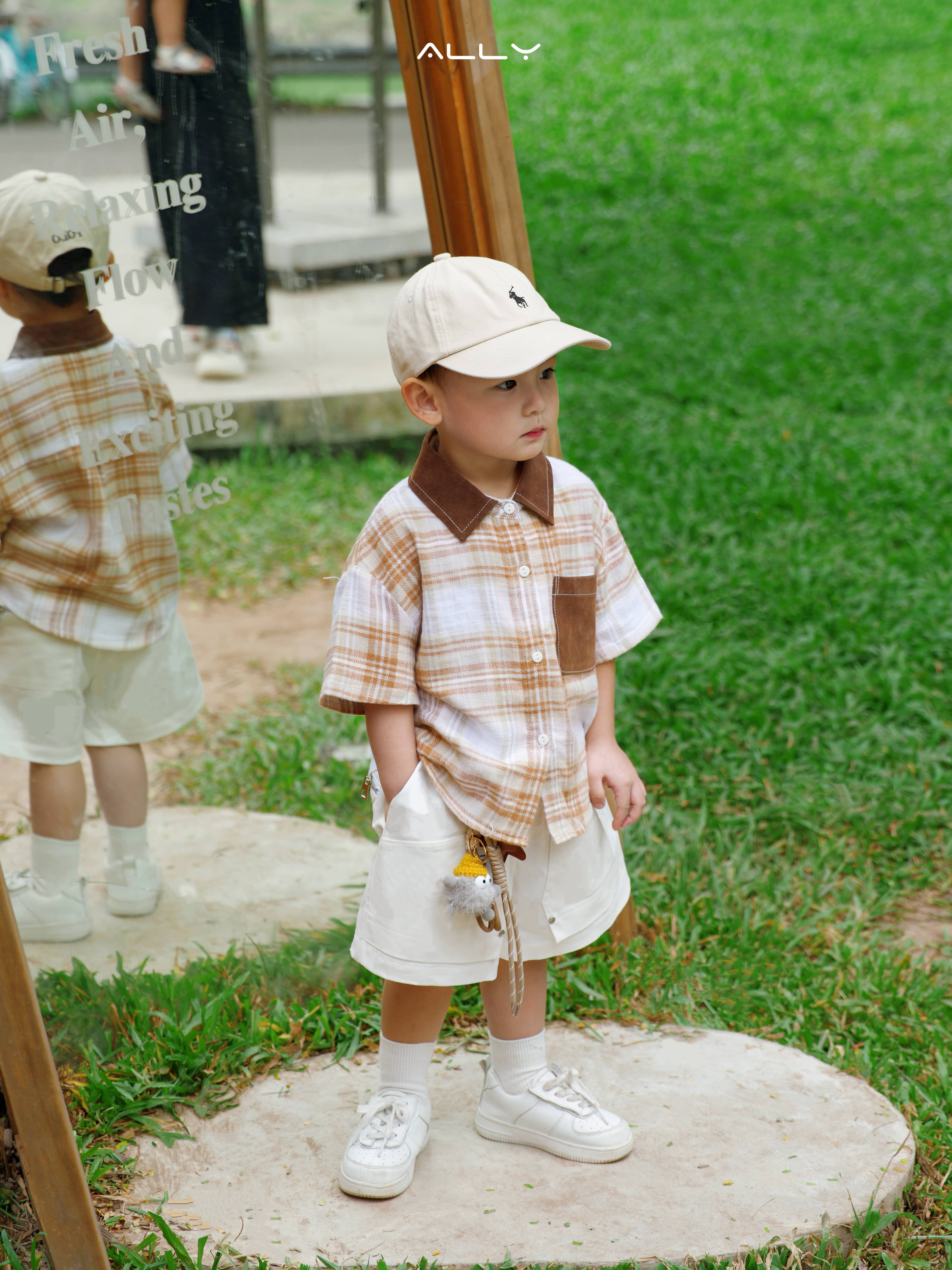 Áo sơ mi cotton phối cổ da lộn cho bé trai_thumbnail_1