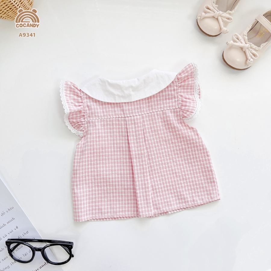 Áo cộc caro HỒNG tay cánh tiên cổ nẹp tròn_thumbnail_3