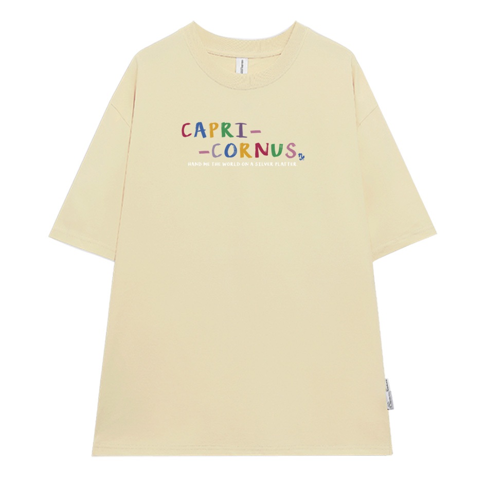 Áo thun nữ form rộng ATD369 cung hoàng đạo Ma Kết CAPRICORNUS Miucho cotton cổ tròn in typography