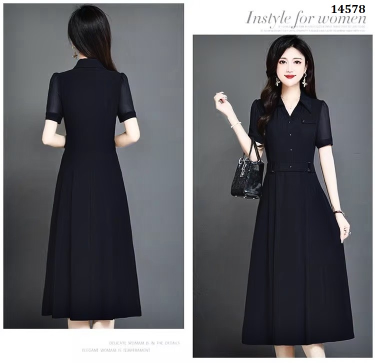 14578-Đầm xòe tay ngắn eo kết đai phụ kiện (voan)_thumbnail_4
