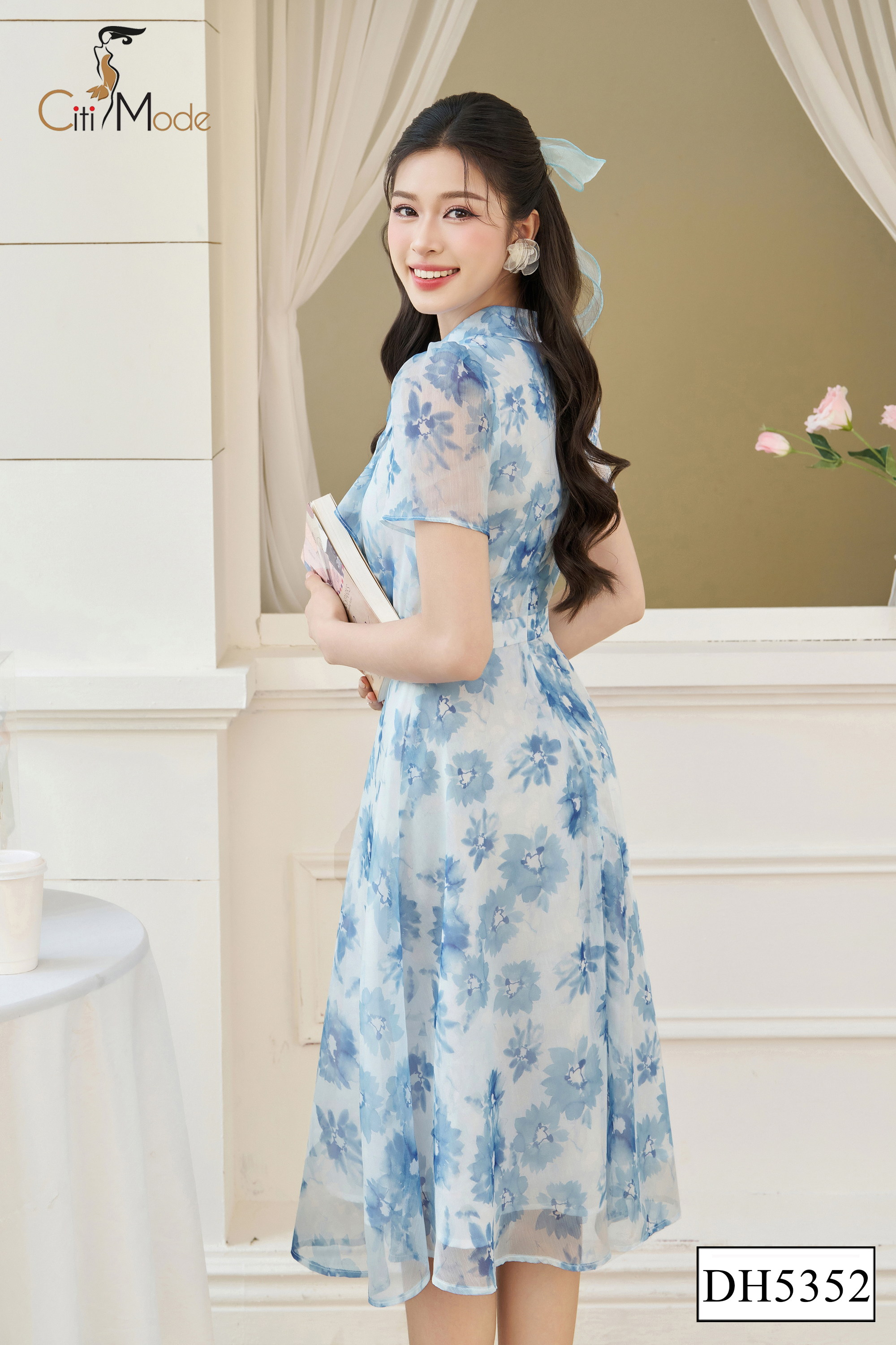 Đâm xòe hoa xanh cổ đức đính nơ hoa_thumbnail_2