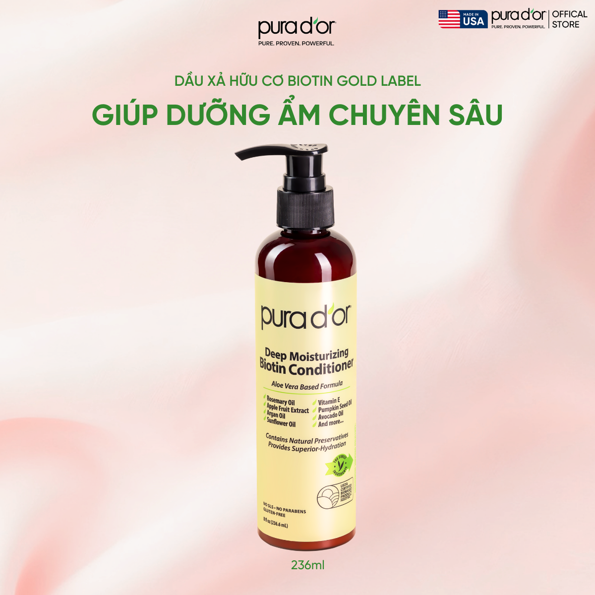 Dầu Xả Biotin Pura D'or Deep Moisturizing Giúp Dưỡng Ẩm Chuyên Sâu 236ml_thumbnail_0