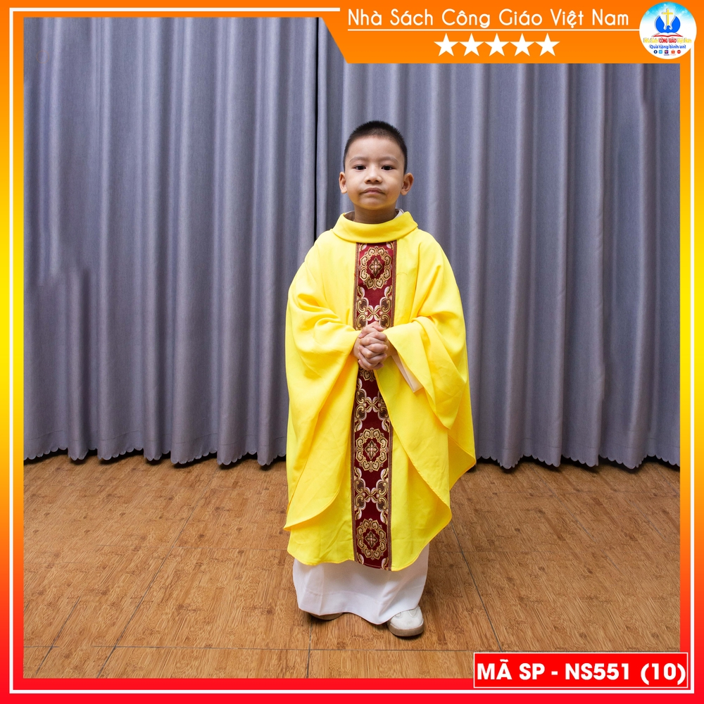 Bộ áo lễ linh mục nhí cho thiếu nhi (áo trong + áo ngoài) may theo yêu cầu - Cổ võ ơn gọi NS551