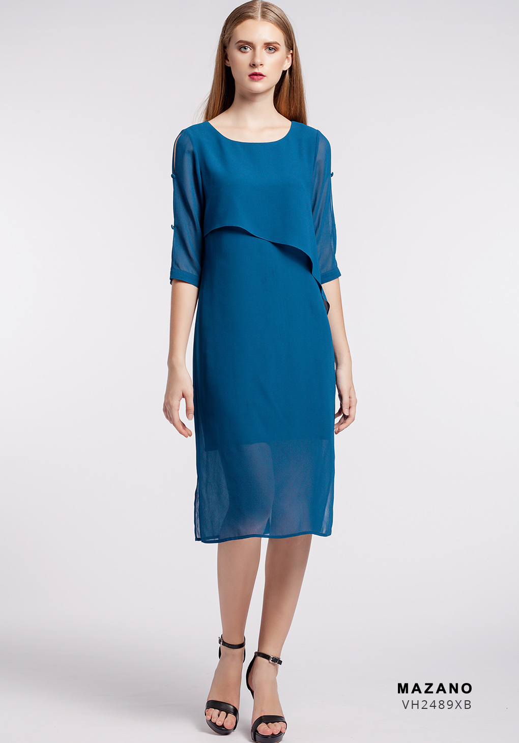 Váy xanh thân ôm tay lỡ