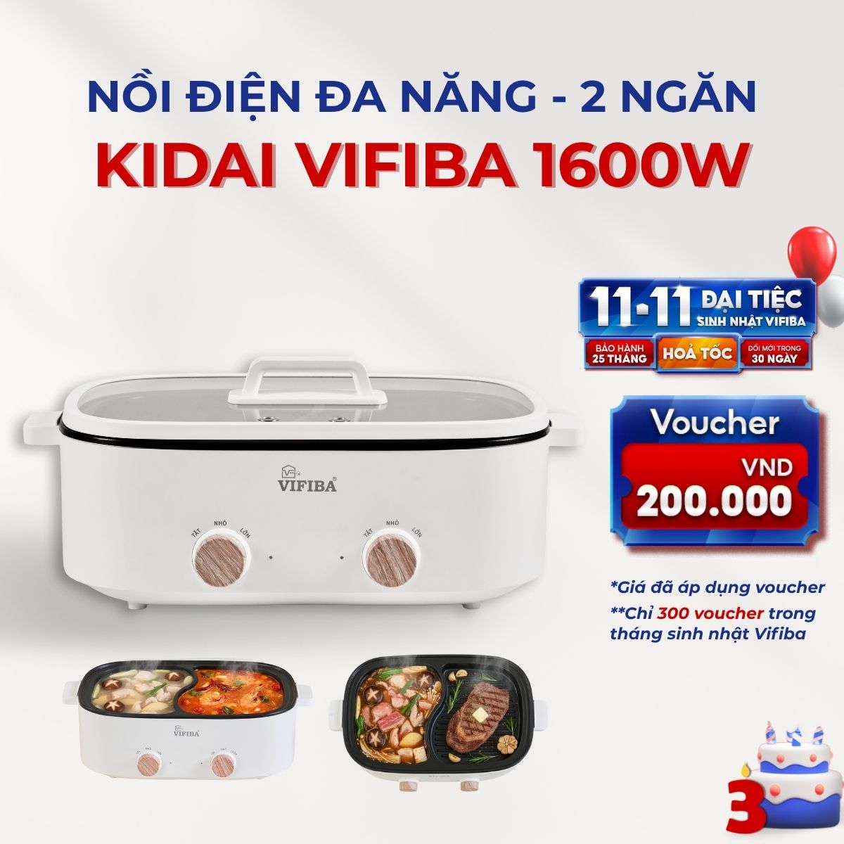 Nồi Lẩu 2 Ngăn Kidai Vifiba - Song Lẩu