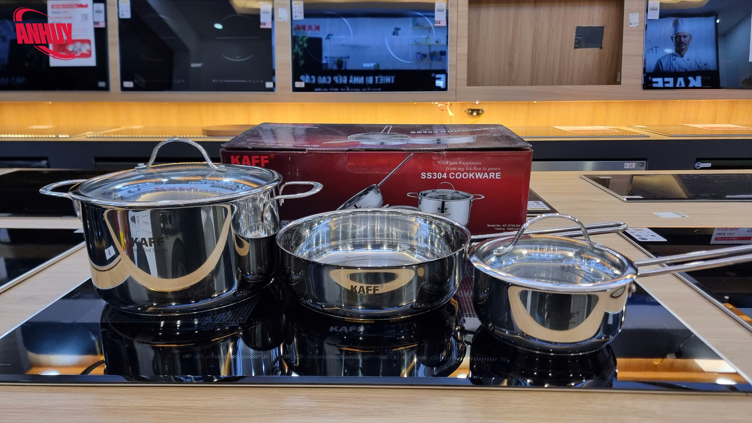 Bộ nồi cao cấp 3 món Inox 304 Kaff KF-ST05304