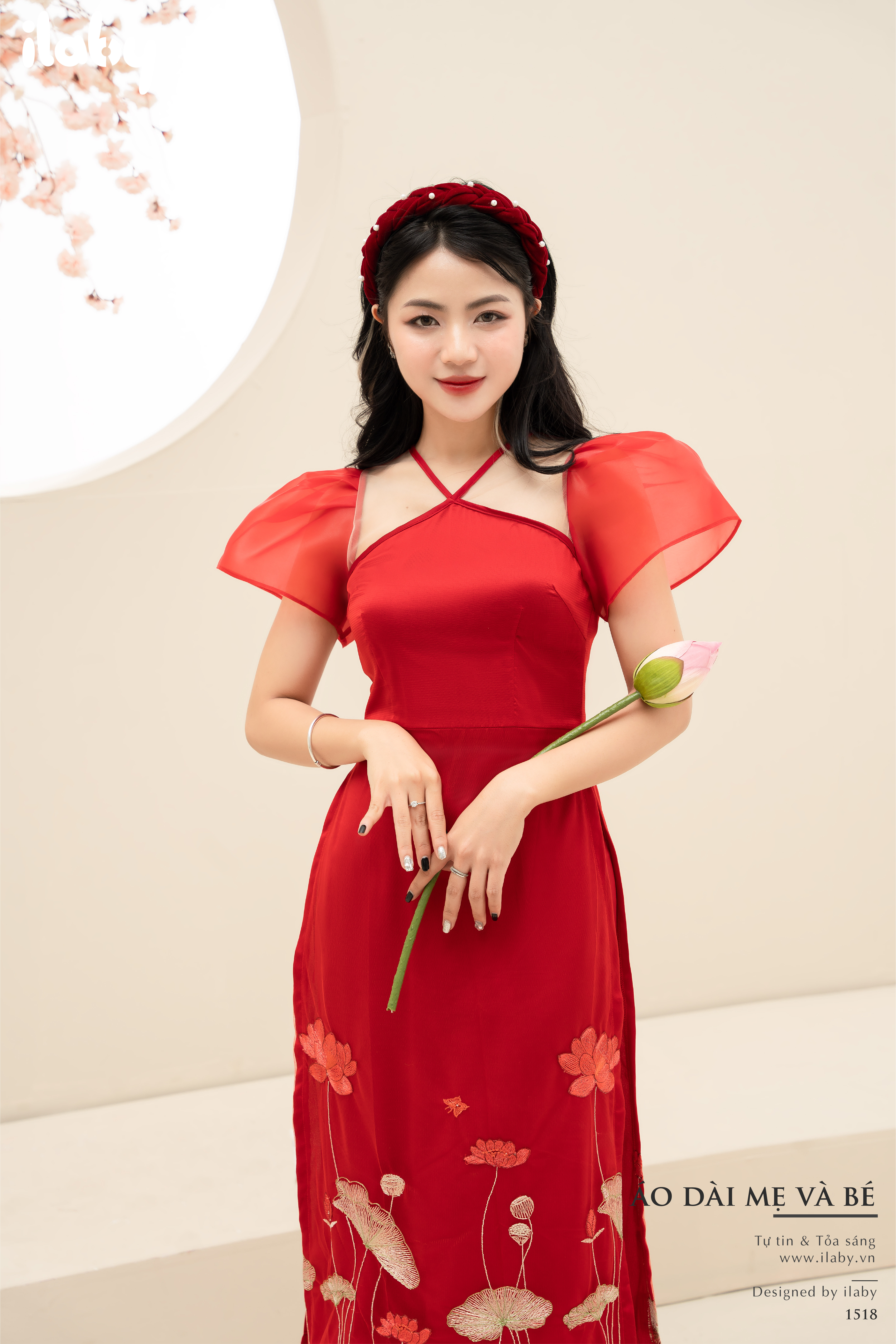 Áo dài hoa sen mẹ kèm quần_thumbnail_2