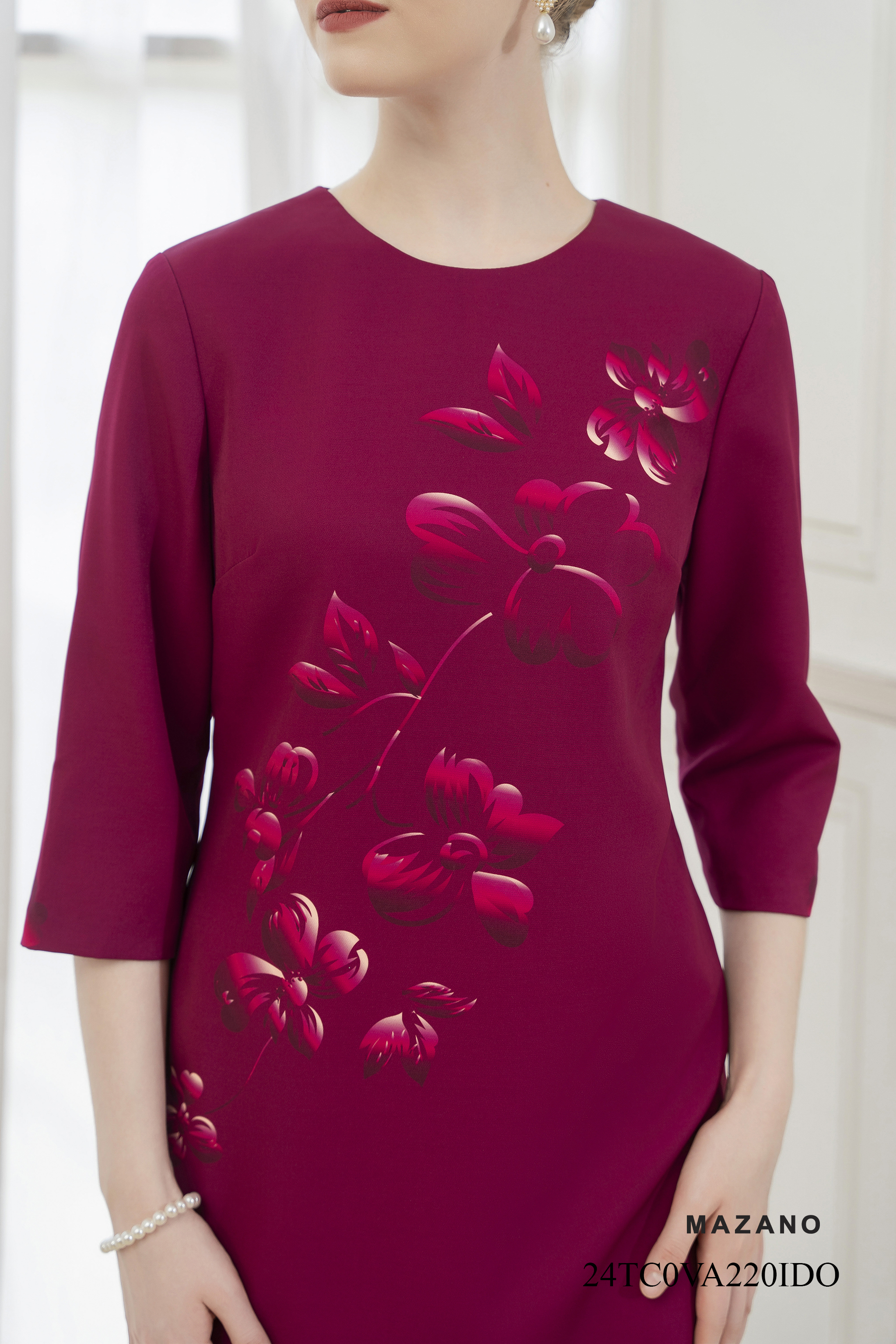 Váy Đầm suông Vải Thô  in hoa bố cục Cổ tròn Dài tới bắp chân-VA220IDO_thumbnail_4