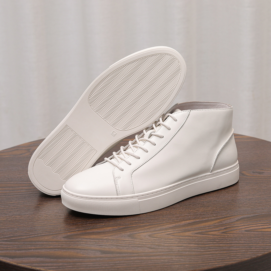 Giày thể thao cổ cao thời trang thu đông dành cho nam, da bò lớp 1 được làm thủ công đế mềm kiểu Anh Giày trắng thời trang cổ điển_thumbnail_10