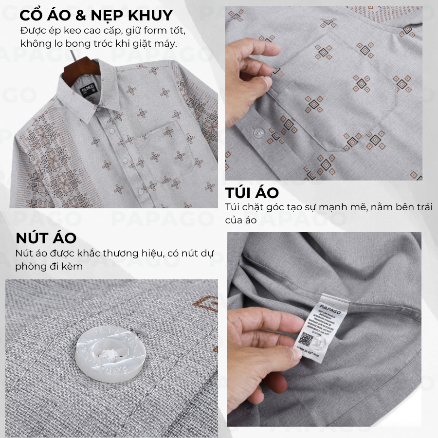 Áo sơ mi nam trung niên PAPAGO tay ngắn vải xô đũi lai ngang in họa tiết - P24SNHT010_thumbnail_3