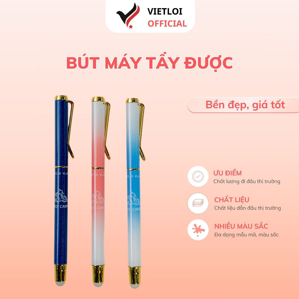 Bút máy ngòi trơn tẩy được, nét nhỏ, thân kim loại hình cá, sử dụng ống mực - VIỆT LỢI - VL092