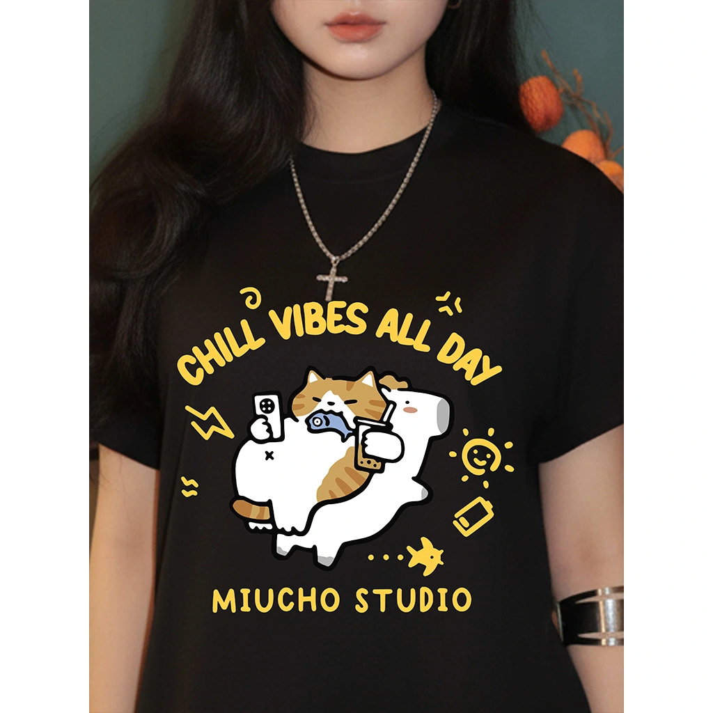 Áo thun form rộng Miucho chất vải thấm hút co giãn thoáng mát Chill Vibes All Day in mix 2889_thumbnail_3