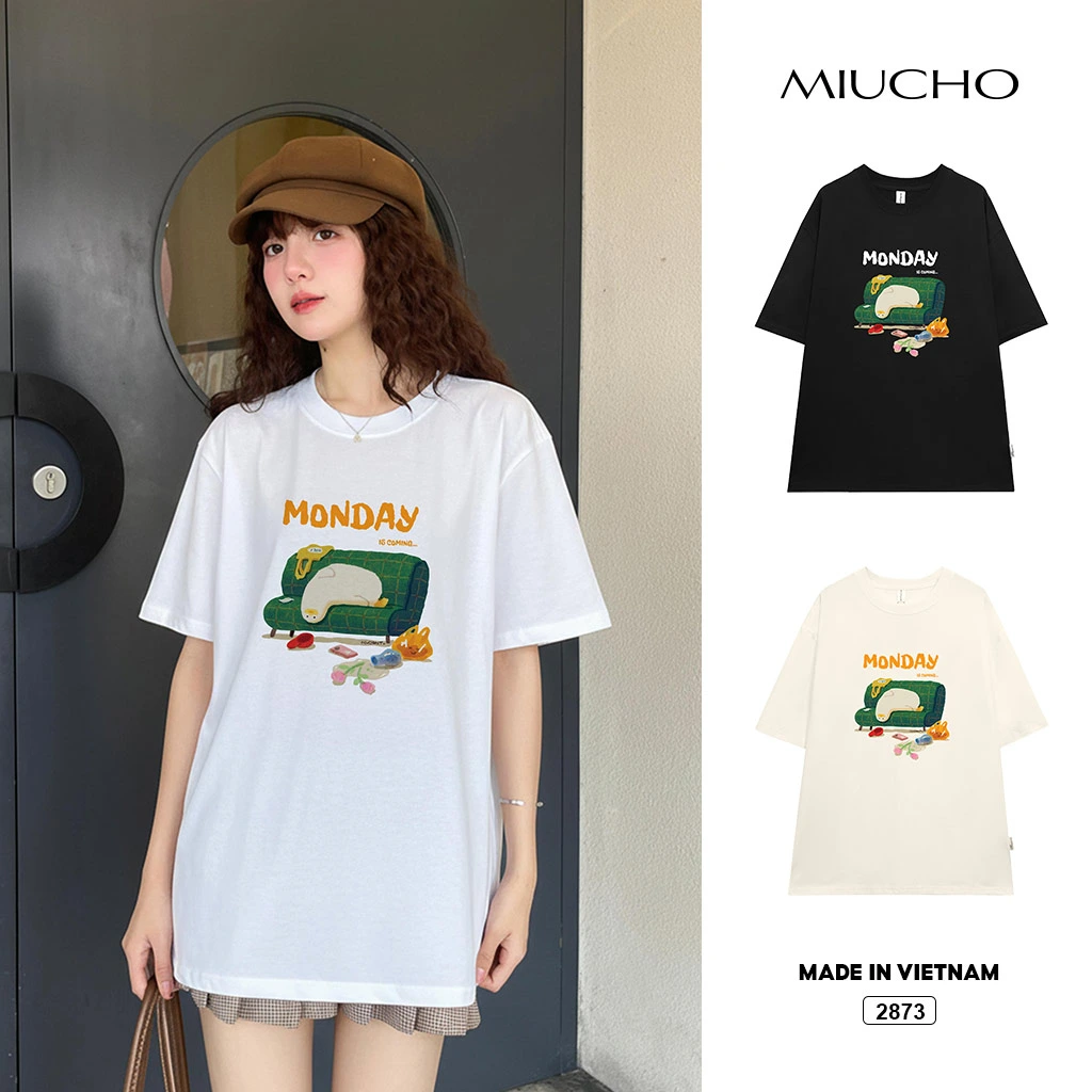 Áo thun nam form boxy Miucho Club chất vải dày dặn thoáng mát Monday in mix 2873