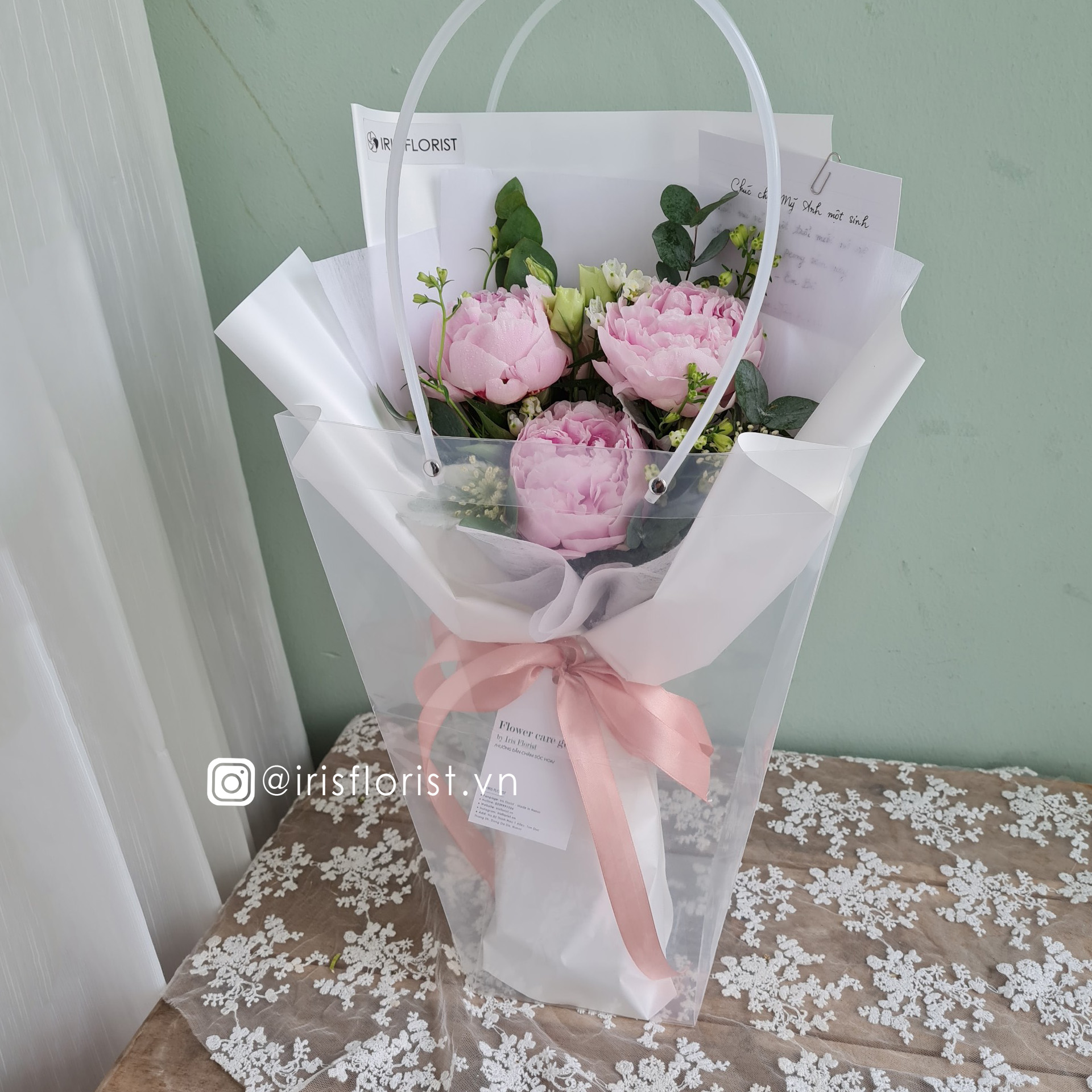 Bó hoa Peony size M - 3 Bông mix - kèm túi