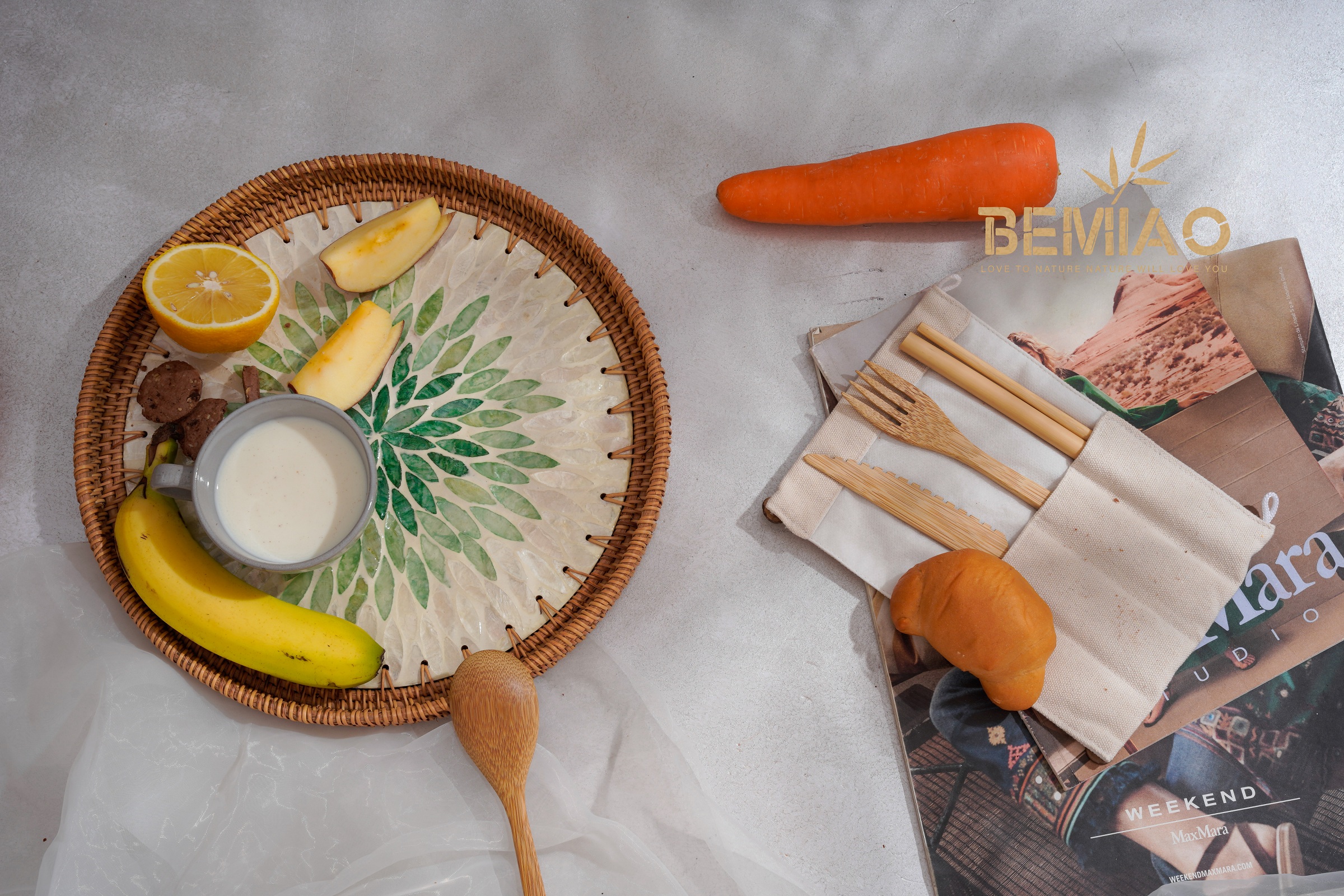 Mother Of Pearl Rattan Tray MD003