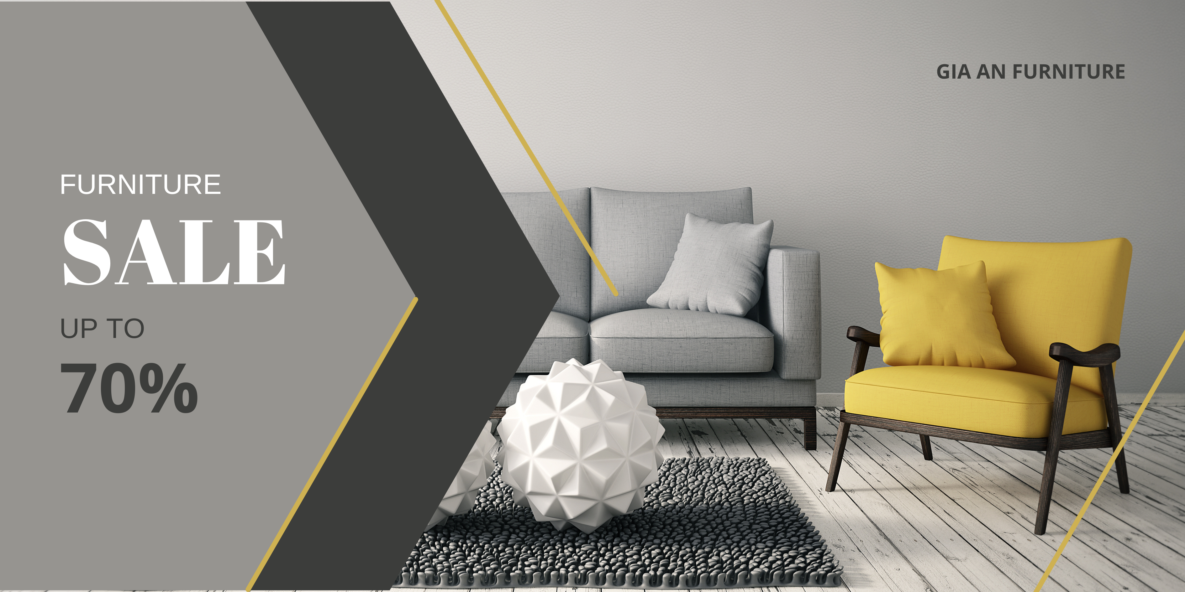 Gray and Yellow Simple Minimalist Furniture Sale Banner Landscape
