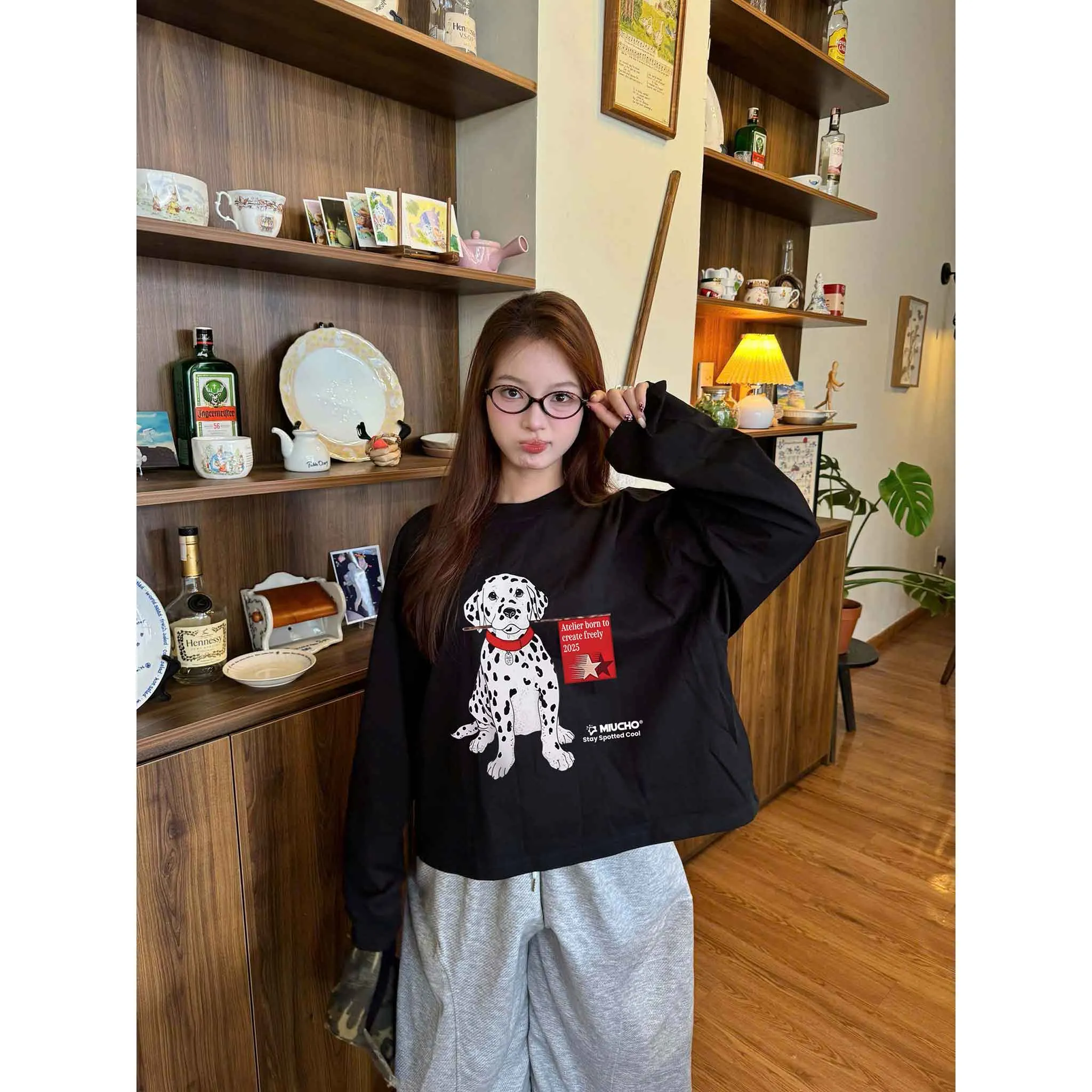 Áo thun boxy tay dài họa tiết hoạt hình 2638 Miucho vải cotton thoáng mát cổ tròn đứng form_thumbnail_5