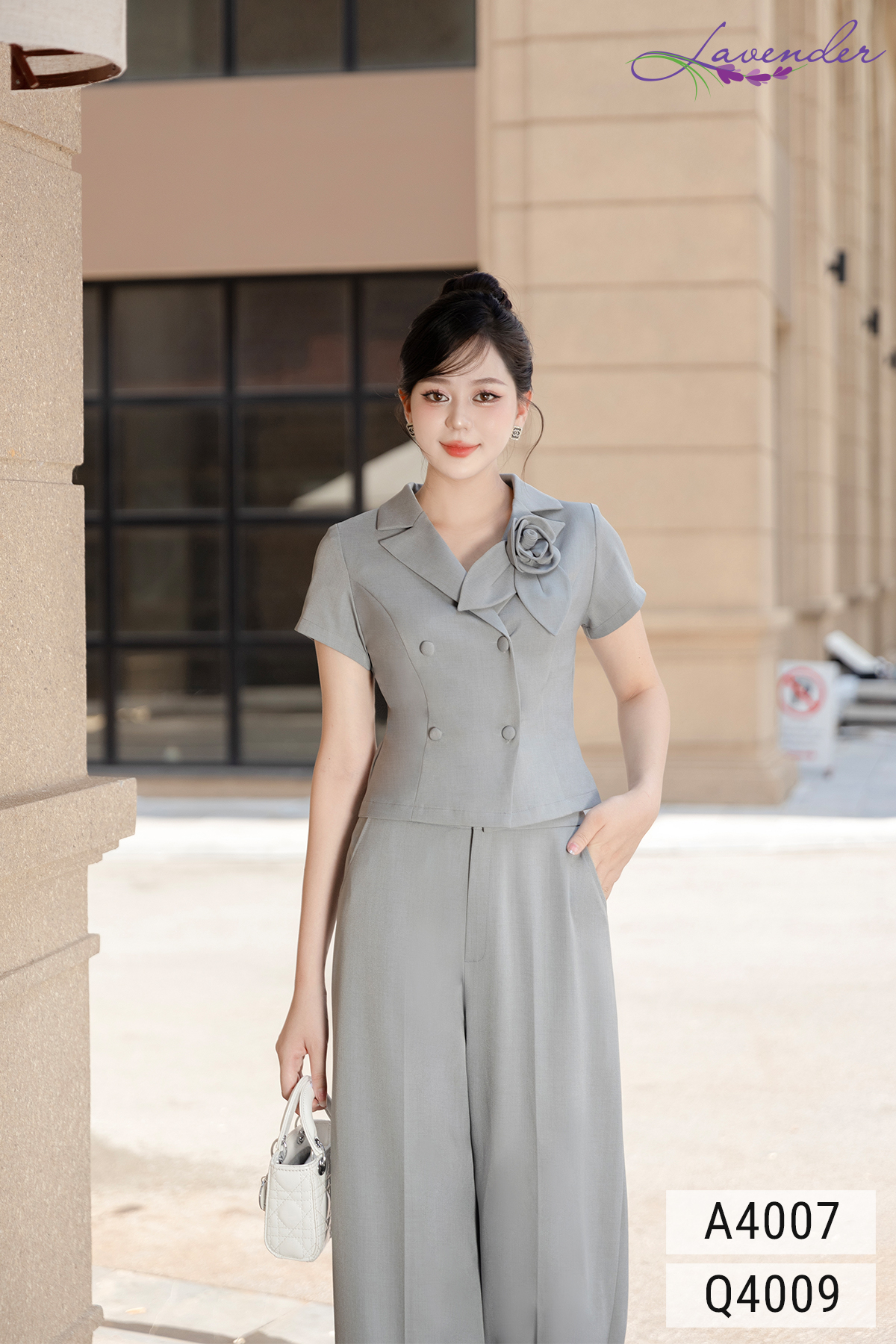 Áo vest nữ cổ ve nẹp đan màu ghi tay ngắn A4007_thumbnail_4