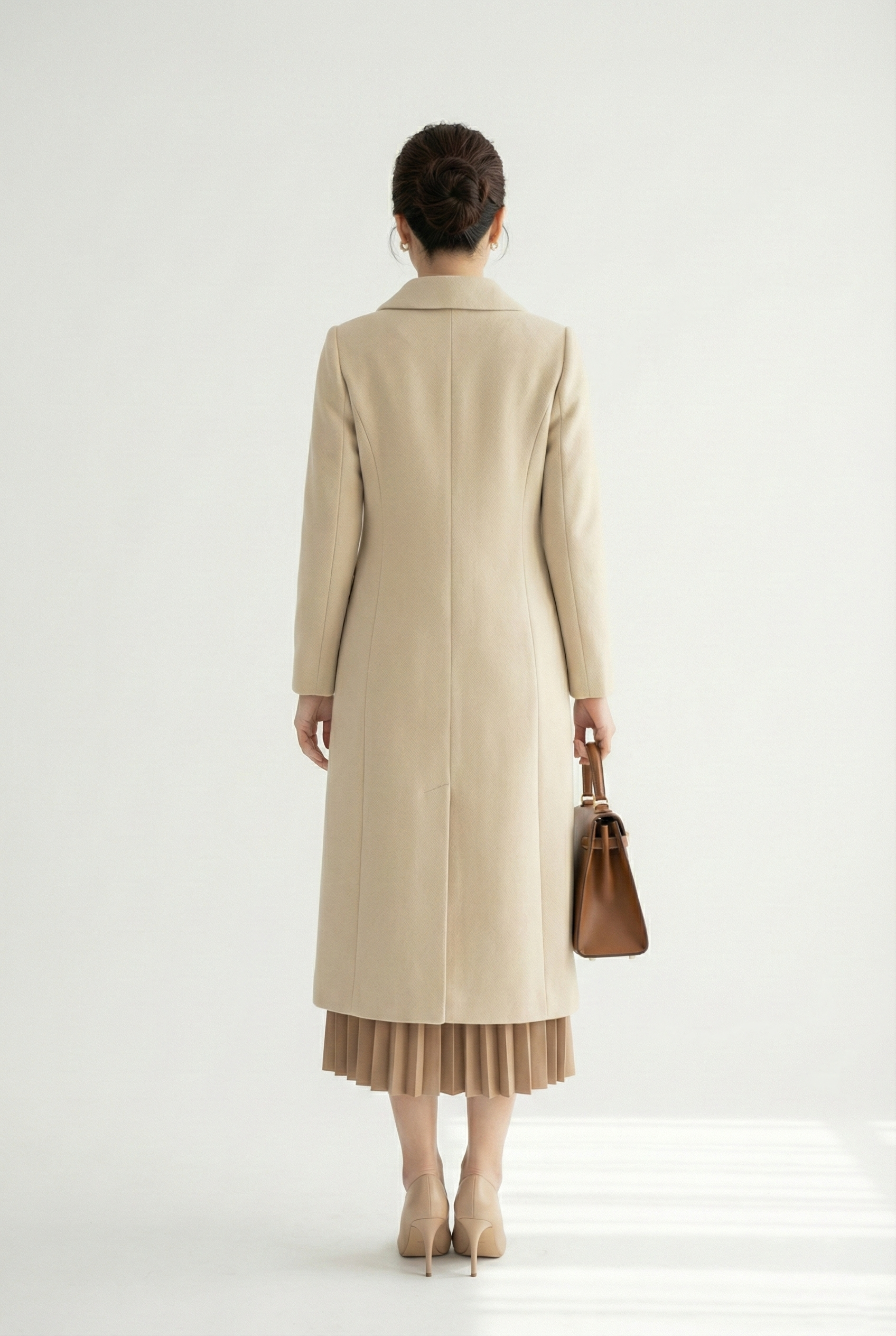 Áo măng tô Suông Vải dạ lông cừu  Cổ bẻ Dài đến bắp chân_thumbnail_4