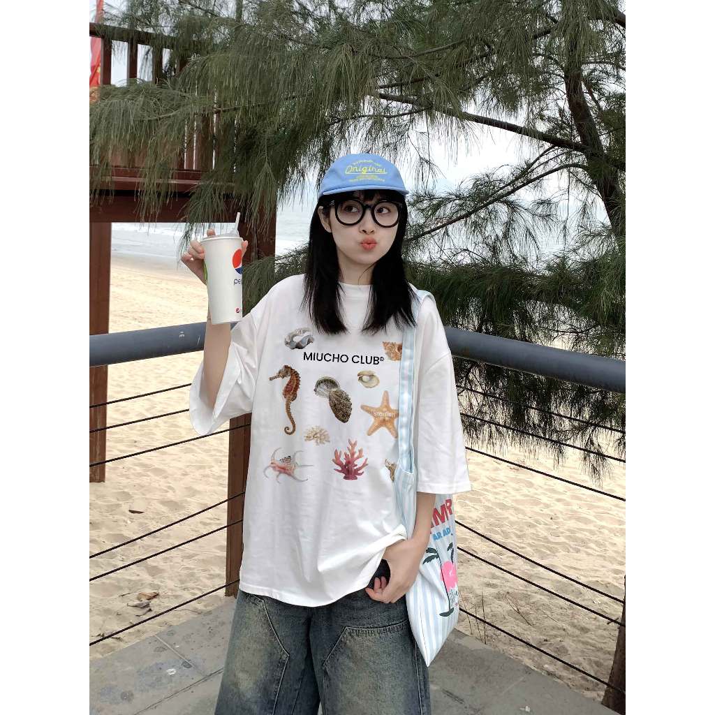 Áo thun form rộng mùa hè unisex ATD1049 Miucho cotton tay lỡ cổ tròn in mix_thumbnail_4