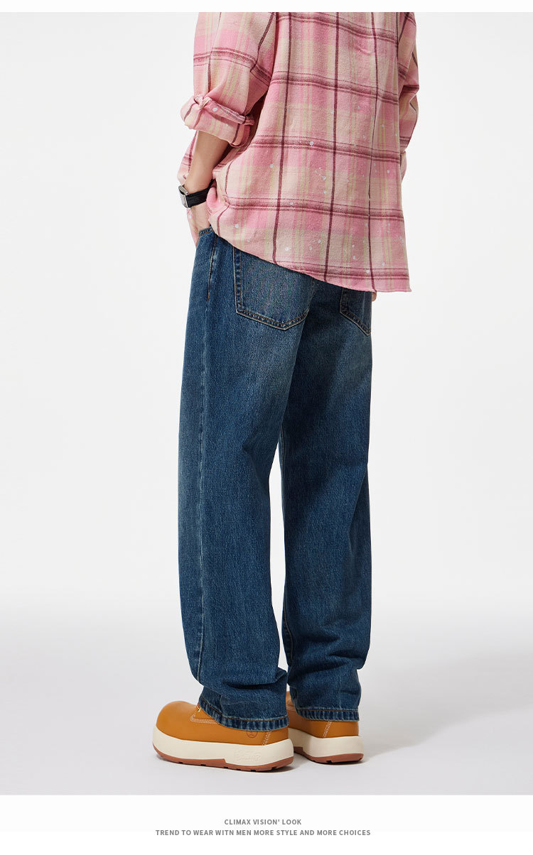 Clanfit Quần jeans nam màu xanh retro cổ điển mùa thu đông mới quần ống rộng ống rộng_thumbnail_4