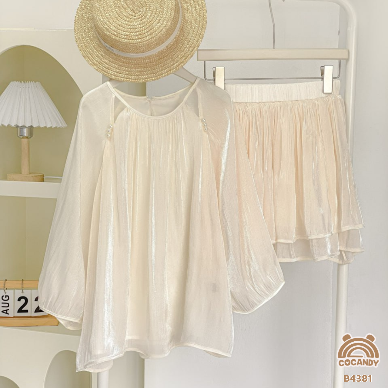 Bộ cộc tơ óng BE tay lửng + chân váy xòe NỮ_thumbnail_4