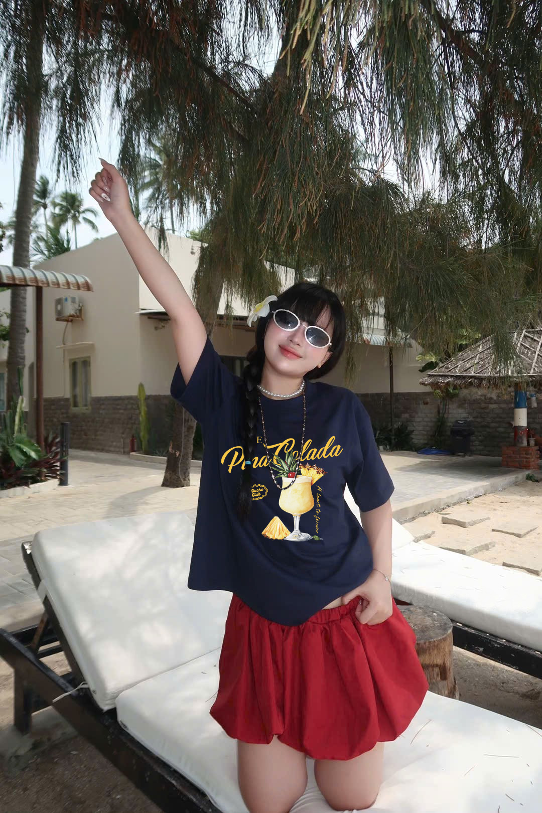 Áo thun boxy hè biển 2250 Miucho cổ tròn vải cotton 2c 250gsm đứng form in mix_thumbnail_4