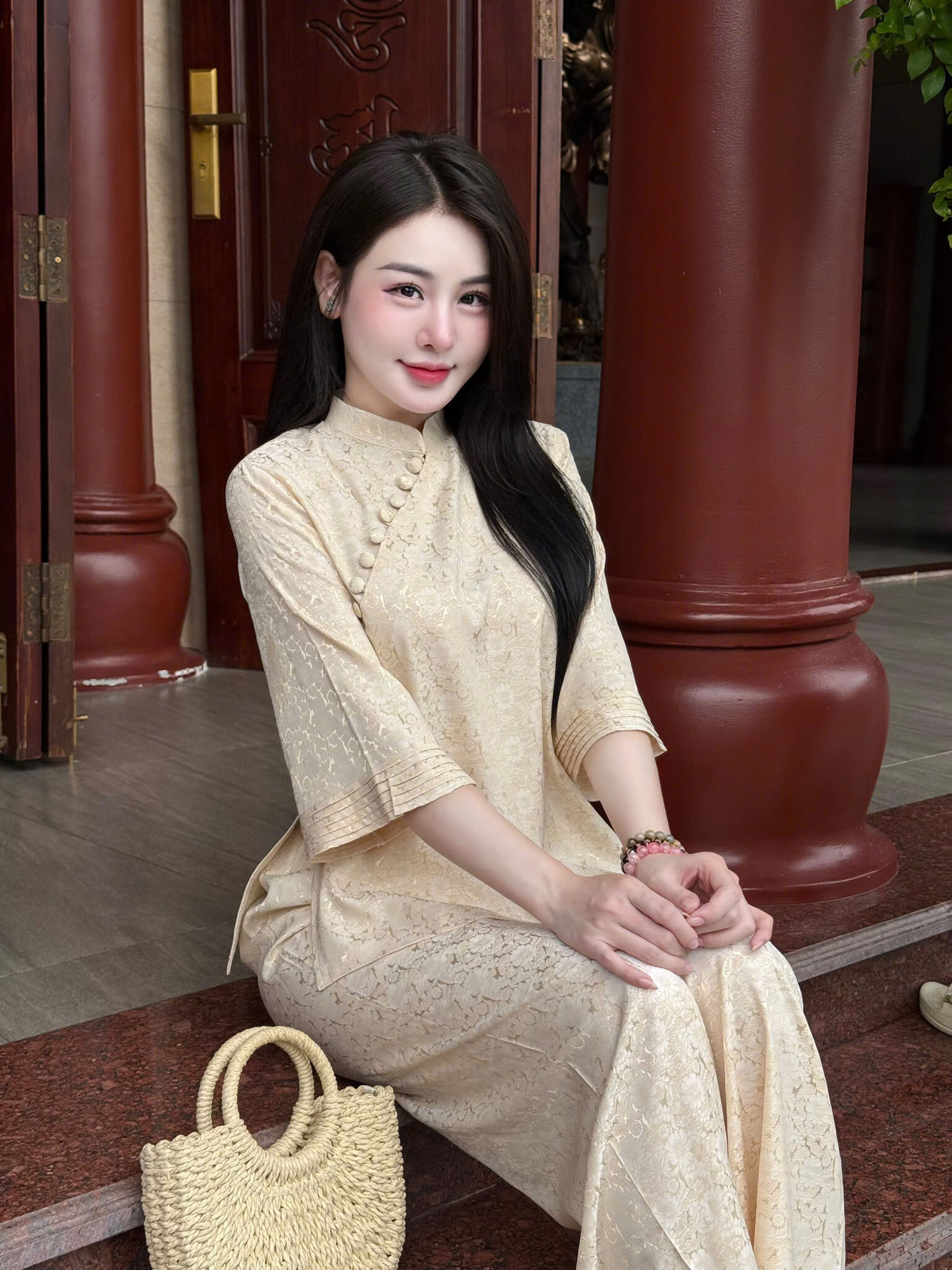 PP342 Pháp phục lễ chùa cao cấp Tinh Nhi tay xếp ly