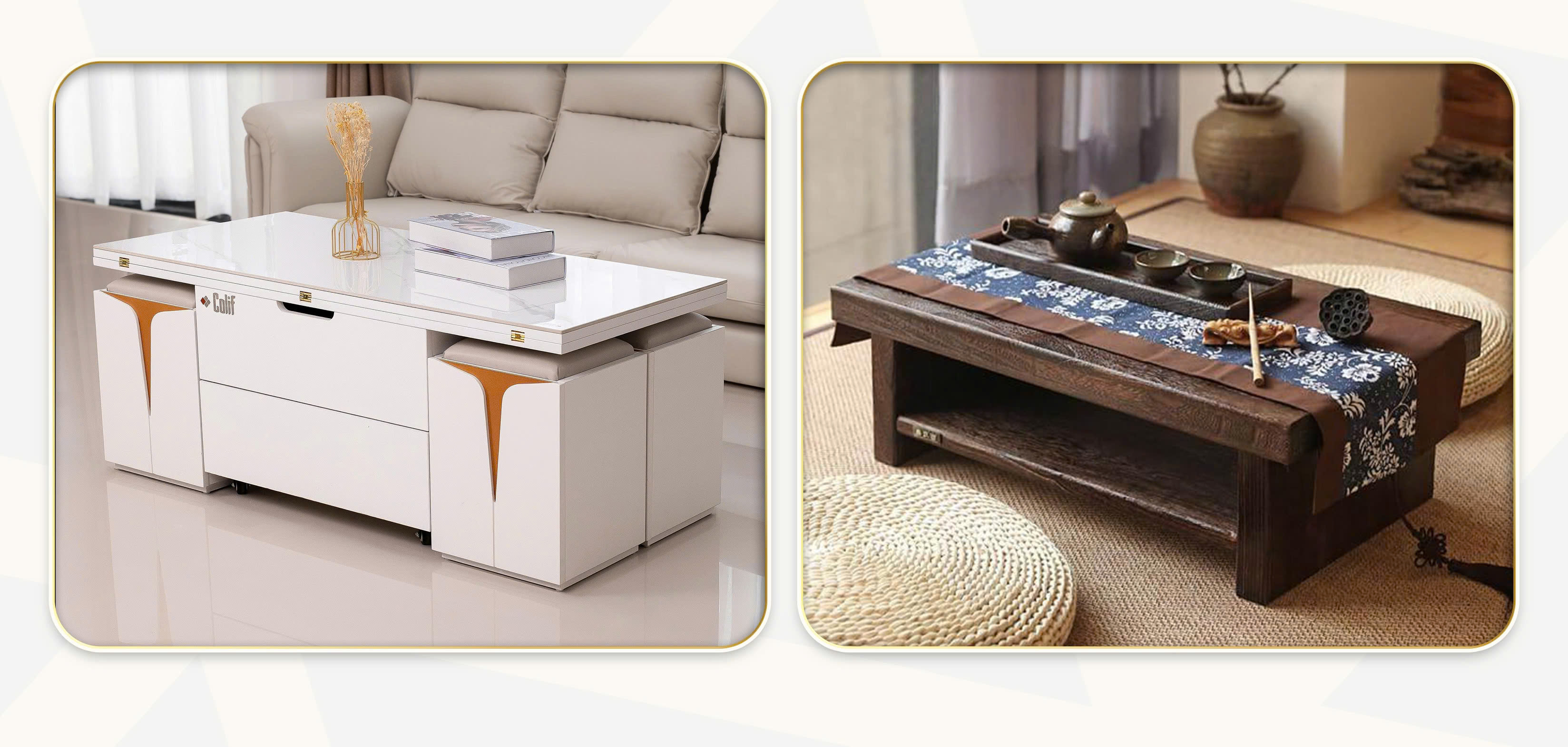 So sánh chi tiết bàn trà đa năng và bàn trà truyền thống