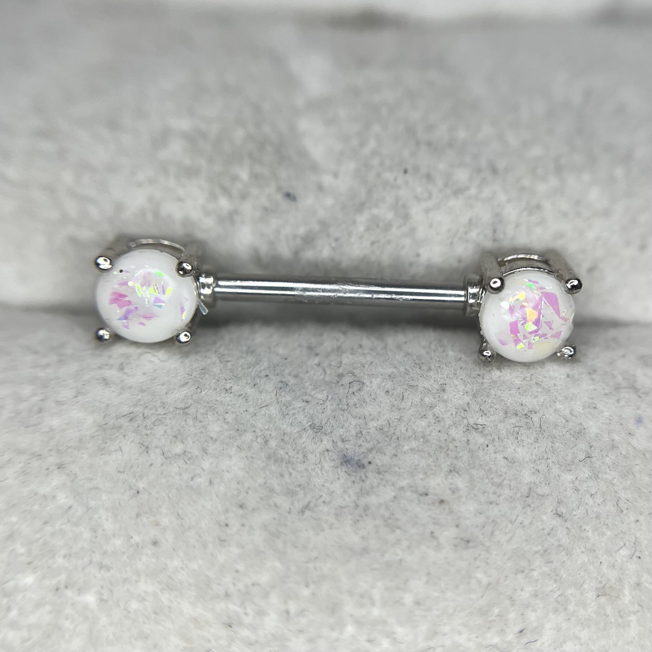 Khuyên Ti đá opal trắng 2 đầu