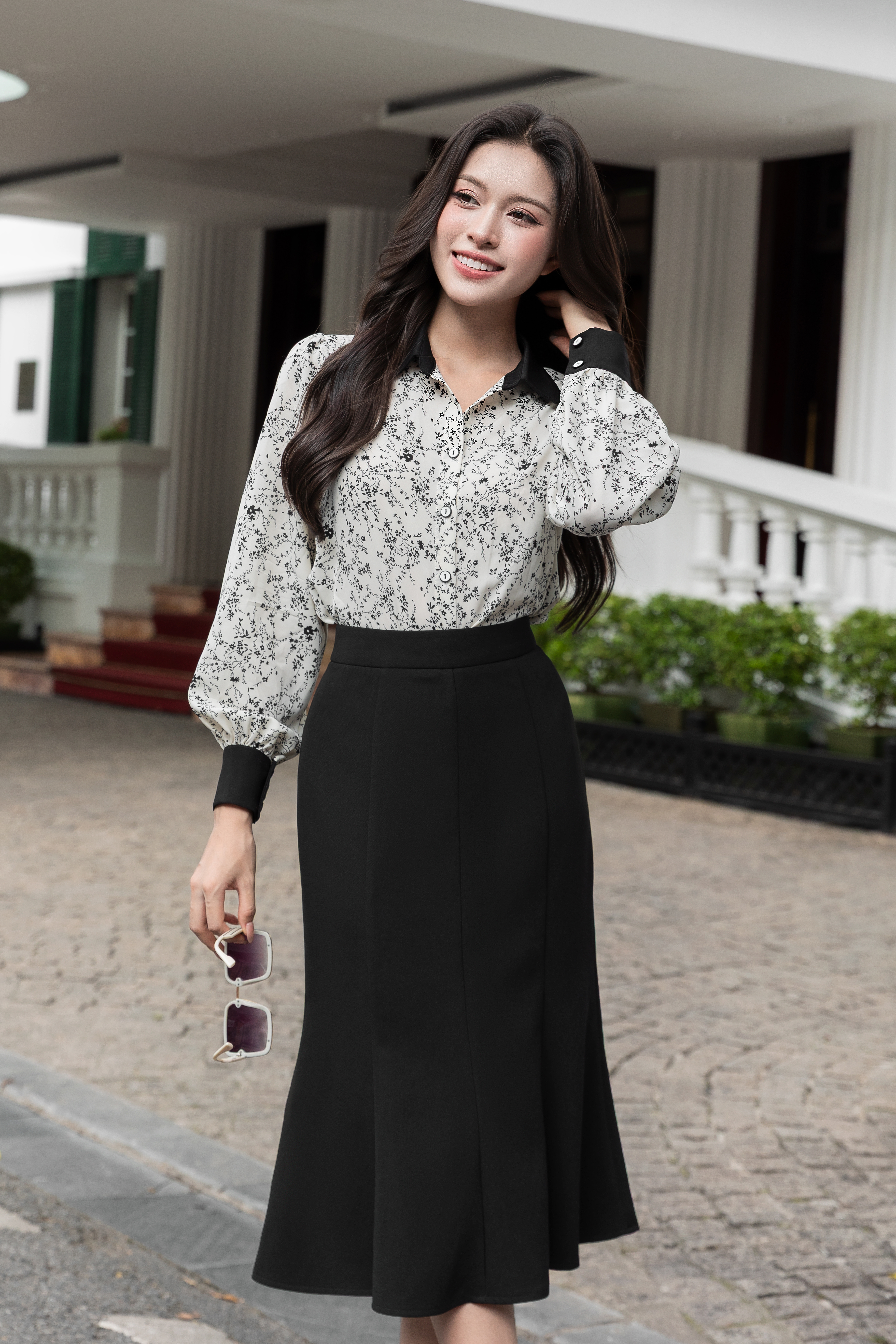 Áo sơ mi hoa nhí đen A4213_thumbnail_3