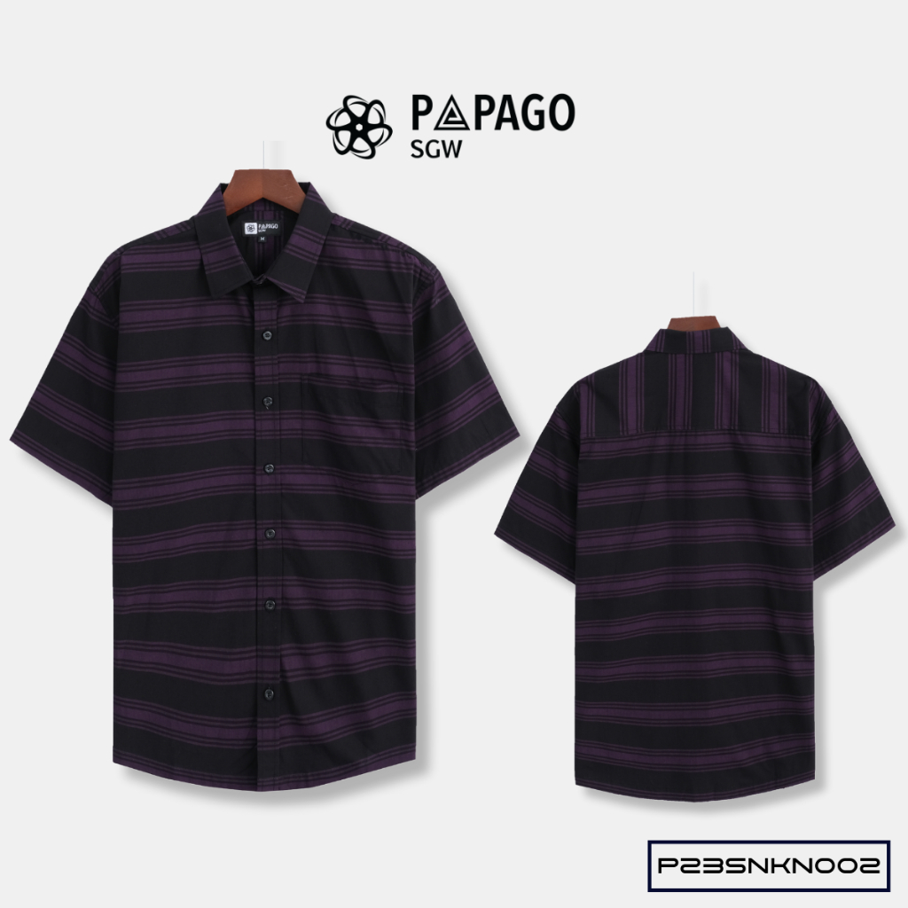 Áo sơ mi nam trung niên PAPAGO tay ngắn lai ngang vải cotton đen kẻ sọc - P23SNKN002_thumbnail_3