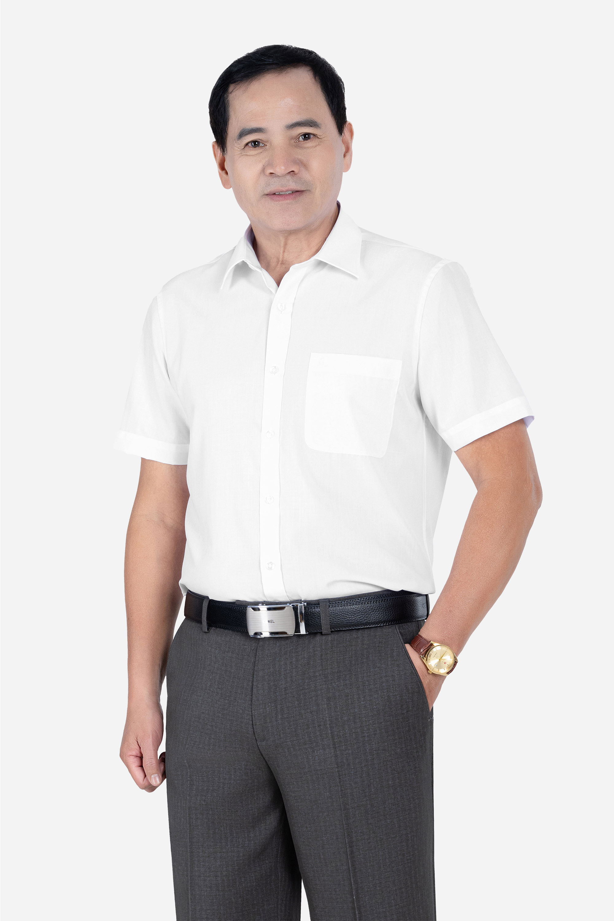 Sơ Mi Trơn Cộc Tay Nam Trung Niên Chất Liệu Cotton Nhập Khẩu_thumbnail_38