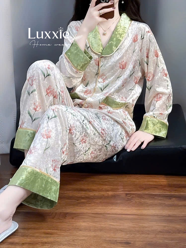 NHUNG21 Pijama vải nhung họa tiết hoa tuip_thumbnail_4