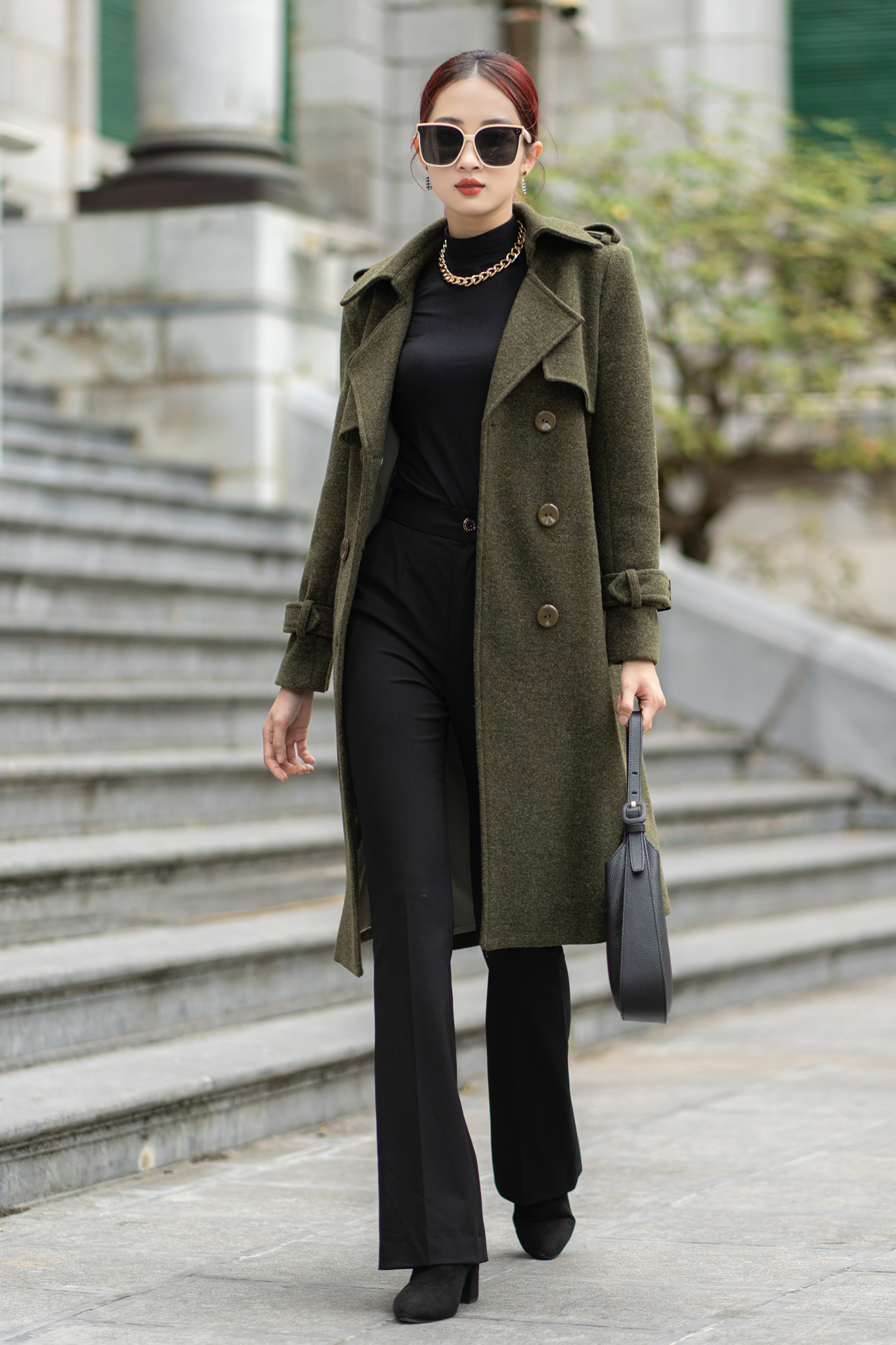 ÁO MANGTO DẠ DÁNG DÀI MÀU RÊU Alina