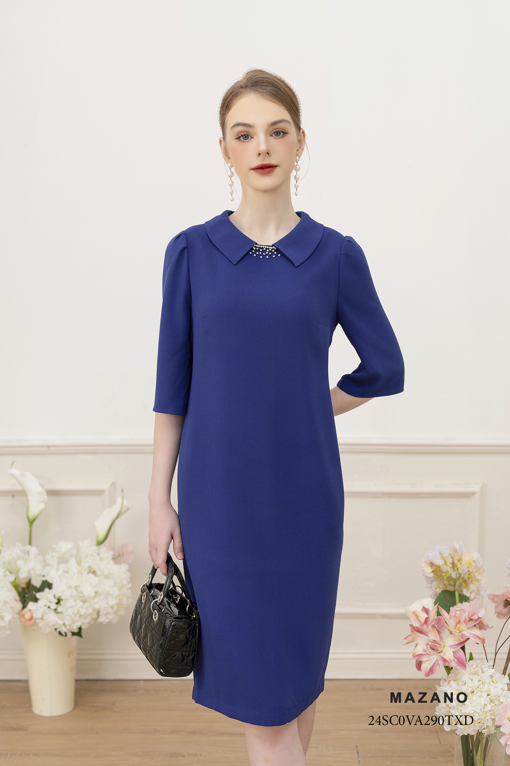 Váy Đầm suông  Vải thô Đính trang trí Cổ nằm cách điệu Tay lỡ Dài tới bắp