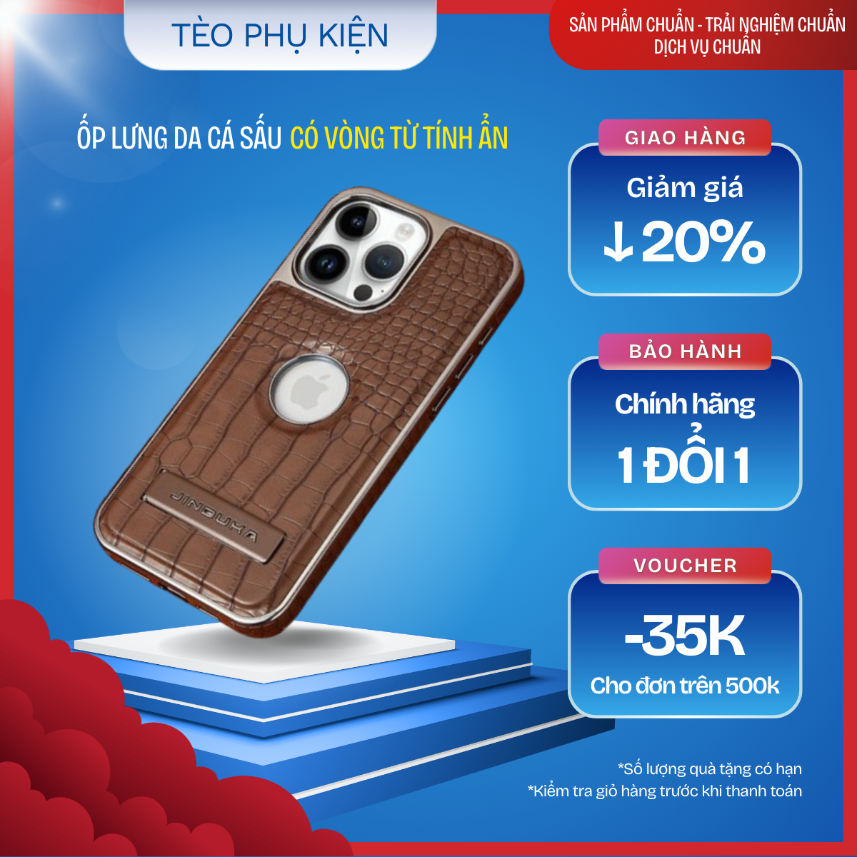 ỐP LƯNG VÂN DA CÁ SẤU TÍCH HỢP GIÁ ĐỠ VÀ VÒNG MAGSAFE ẨN CỰC ĐẸP