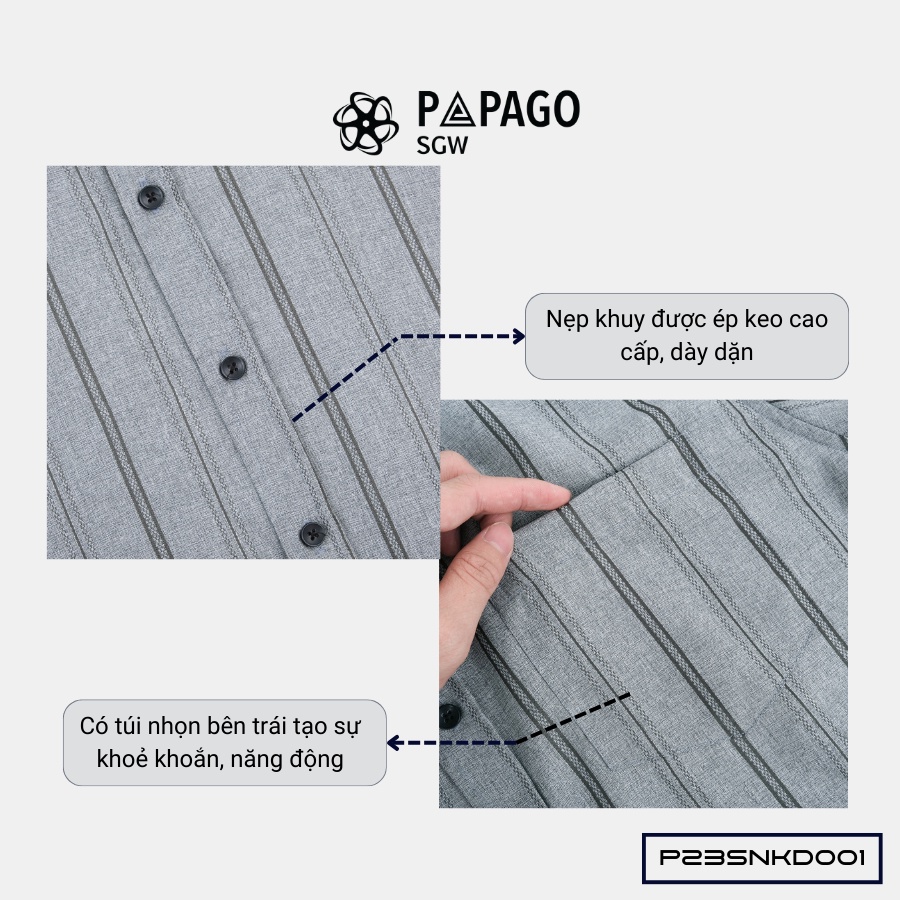 Áo sơ mi nam trung niên PAPAGO tay ngắn lai bầu vải xô đũi mềm mịn cao cấp kẻ sọc - P23SNKD001_thumbnail_7
