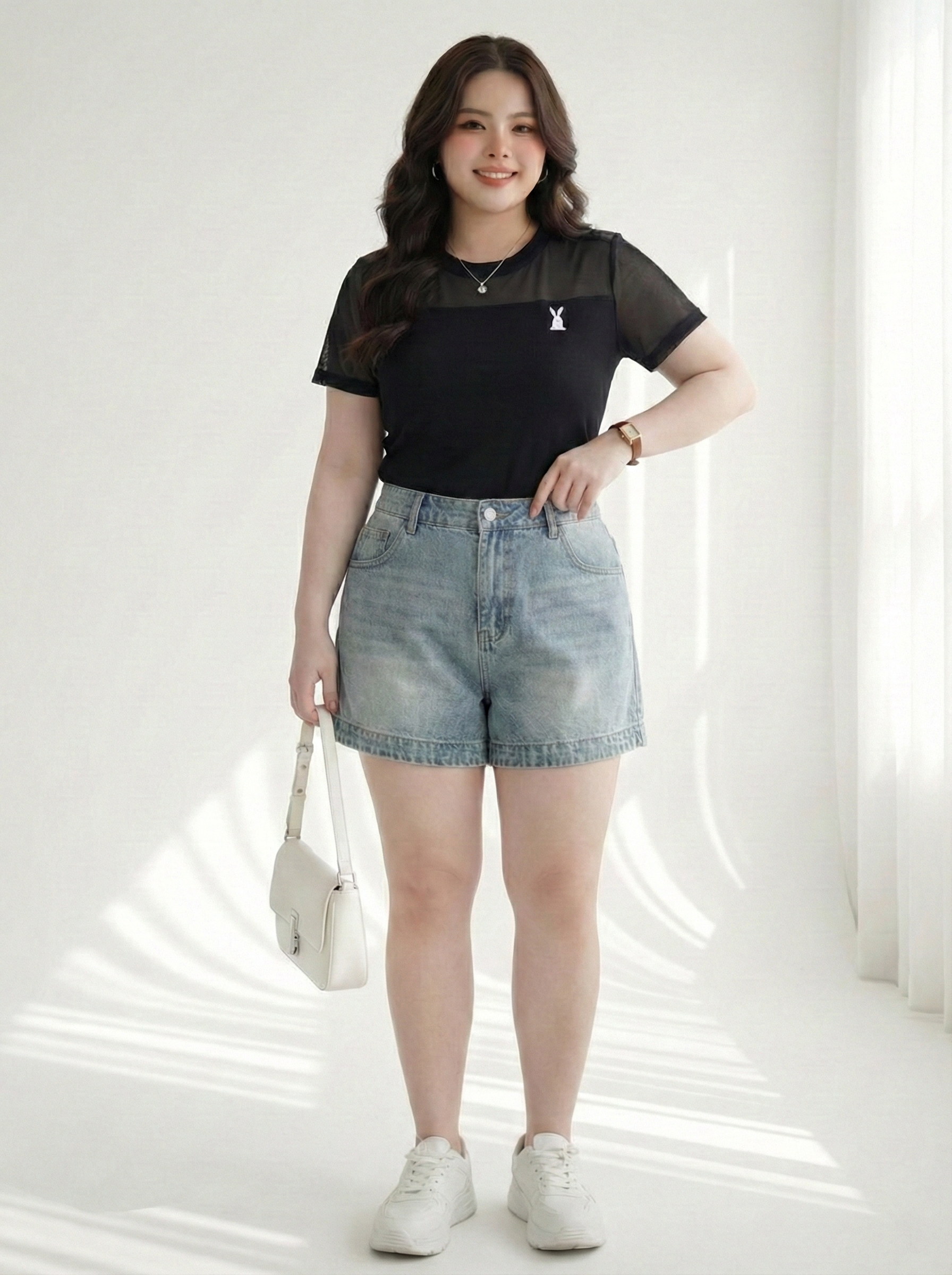 BIGSIZE - Áo thun phối thêu thỏ T-AT9097