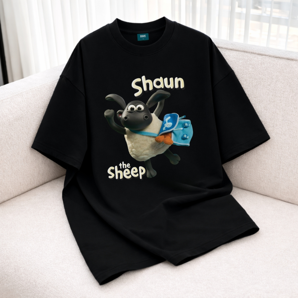 Áo thun unisex UX30-1187 SHAUN THE SHEEP hình cừu đen đeo cặp dáng oversized local brand WETEE_thumbnail_2