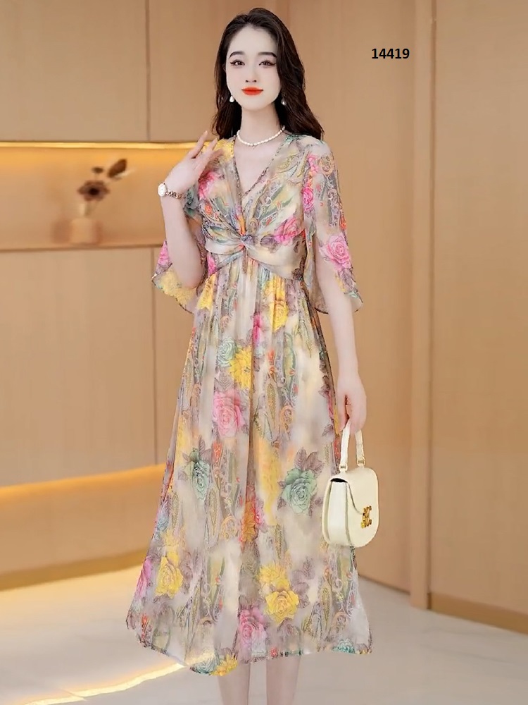 14419-Đầm voan hoa hồng họa tiết sắc màu, xoắn ngực cách điệu_thumbnail_5