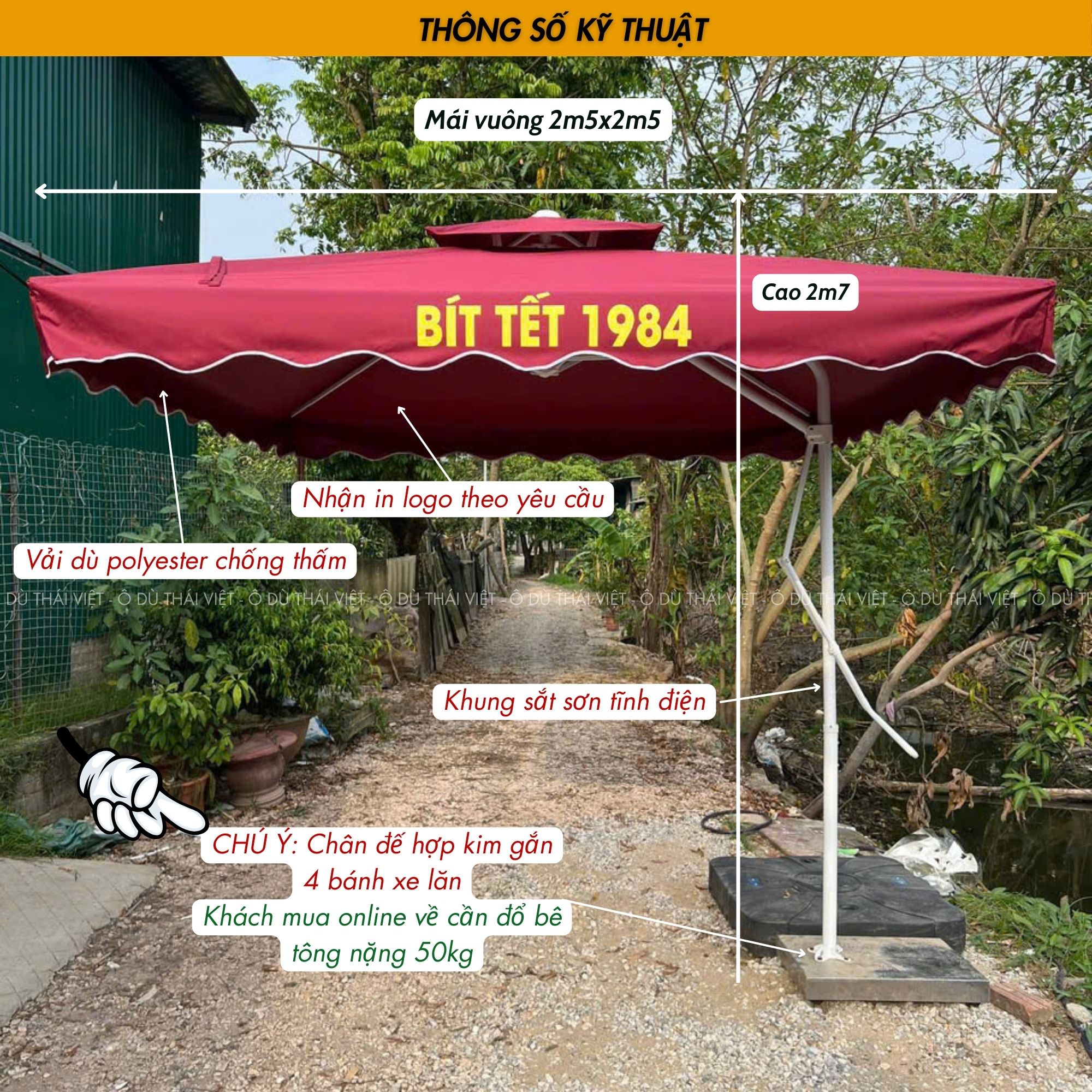 Ô dù lệch tâm sân vườn 2m5x2m5 – Hàng Thái Việt cao cấp, vải dù tráng PU, bảo hành uy tín_thumbnail_2