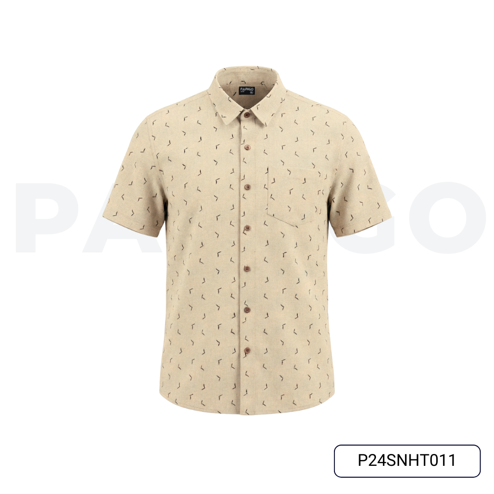 Áo sơ mi Trung niên lai bầu vải xô đũi in họa tiết đơn giản - P24SNHT011