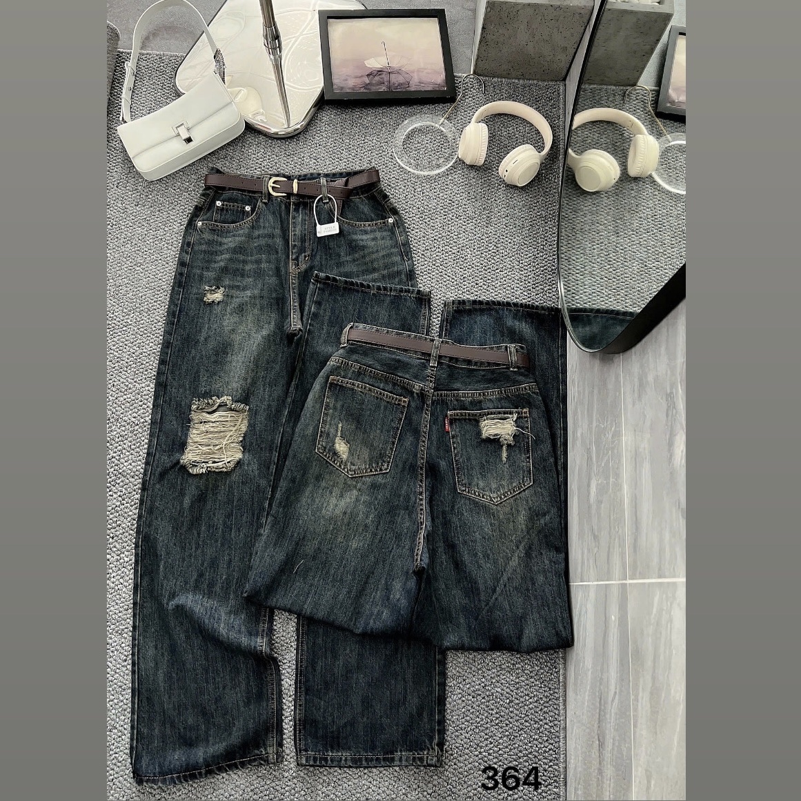 Quần jean ống suông rách kiểu lưng cao bigsize QJ364 dành cho nàng béo mập từ 55-90kg_thumbnail_8