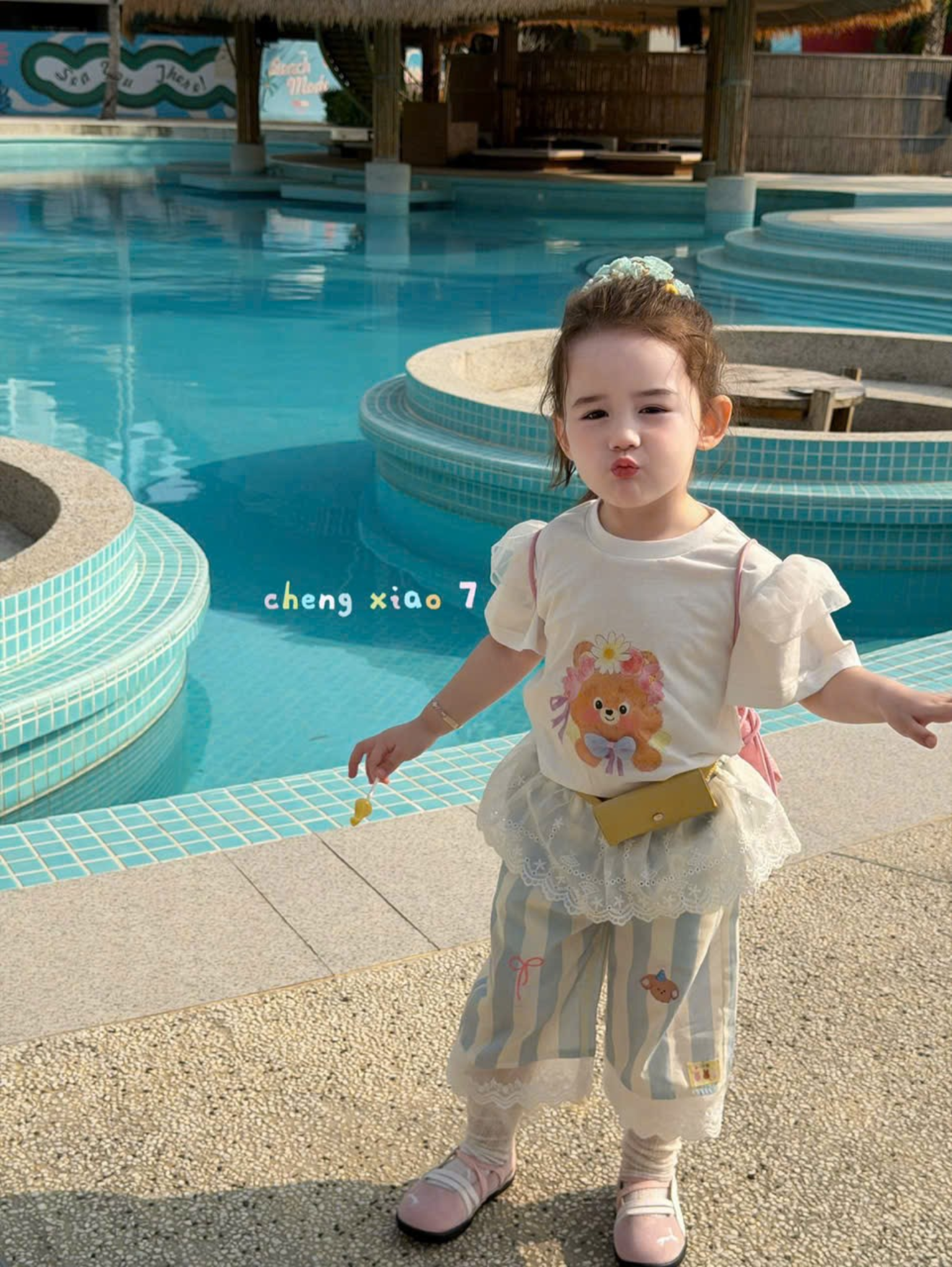 CX67 - Quần sọc phối ren gấu thêu gấu dễ thương hãng CX7